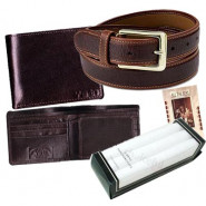 Men's Gift Hamper - Wallet, Belt, Set of 3 Handkerchief and Card