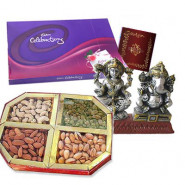 Wedding Special Hamper - Assorted Dryfruits 400 gms, Celebrations 121 gms, Laxmi Ganesh Idol and Card