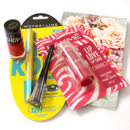 Maybelline Love - Maybeline Kajal, Maybelline Nail Paint, Maybelline Liquid Liner, Lakme Lip Balm and Card