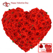 Roses Heart - 75 Red Roses Heart Shape Arrangement + Card