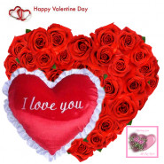 Red Heart - 30 Red Roses Heart Shape + Heart Shape Pillow + Card