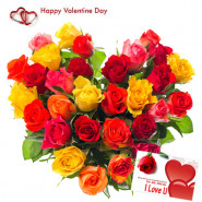 Colorful Arrangement - 50 Multicolor Roses Heart Shape Arrangement + Card