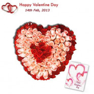 Feel My Heart - 50 Pink & Red Roses Heart Shape Arrangement + Card