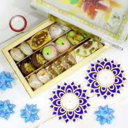 Pleasant Gift for Diwali - Kaju Mix, 2 Acrylic Wood and Golden Decoration Diya (with Wax Tealight) with Laxmi-Ganesha Coin