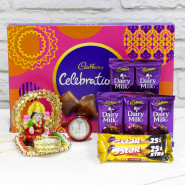 Ideal Diwali Hamper - Cadbury Celebration, 5 Dairy Milk, 2 Five Star, Traditional Laxmi Decorative Diya (with Wax Tealight) with Laxmi-Ganesha Coin