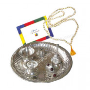 Precious For Me - Silver Plated Puja Thali + Tulsi Mala