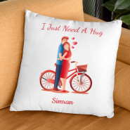 Hug Day Personalized Cushion & Valentine Greeting Card