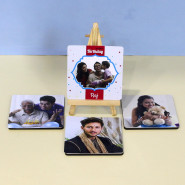 Personalized Birthday Tea Coaster 4 Pcs with Wooden Stand and Card