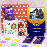 Gift of Rakhi - Personalized World's Best Bro Photo Mug, Photo Keychain, Dairy Milk Silk, 2 Dairy Milk, Personalized Card, Premium Gift Box (P) with 2 Rakhi and Roli-Chawal