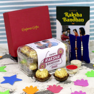 Presonalized Memories - Personalized Ferrero Rocher Chocolate 16 Pcs, Personalized Card, Premium Gift Box (M) with 2 Rakhi and Roli-Chawal