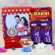 Crunchy Joy - Happy Raksha Bandhan Personalized Tile, 2 Dairy Milk Fruit n Nut, Premium Gift Box (P) with 2 Rakhi and Roli-Chawal
