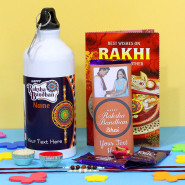 Surprising Treat - Happy Raksha Bandhan Personalized Sipper Bottle, Dairy Milk Silk Bar in Personalized Wrapper, 2 Dairy Milk with 2 Rakhi and Roli-Chawal