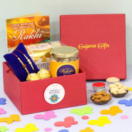 Rocher Love - Ferreo Rocher 16 Pcs, Almond & Cashew in Personalized Jar, Premium Gift Box (M) with 2 Rakhi and Roli-Chawal