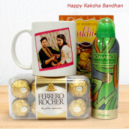 One in a Billion Sister Happy Rakhi Personalized Mug, Rasasi Deo, Ferrero Rocher 16 Pcs and Card