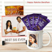 Best Sis Ever Personalized Tile, Meri Pyari Behana Personalized Mug, 5 Dairy Milk and Card