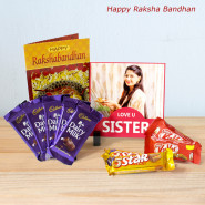 Love U Sister Personalized Tile, 5 Dairy Milk, 2 Five Star, 2 Kit Kat and Card