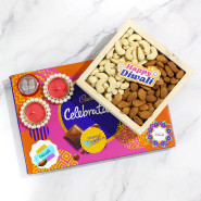 Diwali Nutty Celebration - Cadbury Celebrations, Almond & Cashew in Box, 4 Diwali Props with 2 Decorative Golden Diyas and Laxmi-Ganesha Coin