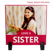 Love U Sister Personalized Tile, Assorted Dryfruits in Potli (D) and Card