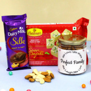 Something Special - Soan Papdi, Almond & Cashew in Personalized Jar, Dairy Milk Silk and Card