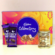 Dryfruit Celebration - Almond & Cashew in Jar, Cadbury Celebrations, 2 Dairy Milk and Card