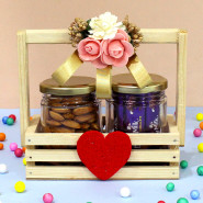 Admirably Rare - Almond in Jar, 10 Dairy Milk in Jar, Decorative Wooden Tray and Card