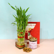 Charming Present - 2 Layer Lucky Bamboo Plant, Almond in Personalized Jar and Card