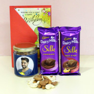 Superb Treat - Almond & Cashew in Personalized Jar, 2 Dairy Milk Silk and Card