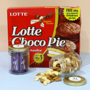 Fantastic Delight - Almond & Cashew in Personalized Jar, 10 Dairy Milk in Personalized Jar, Lotte Chocopie and Card