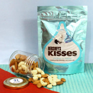 Scrumptious Choice - Almond & Cashew in Personalized Jar, Hershey's Kisses Cookies N Creme Chocolate and Card