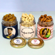 Luscious Delicacy - Almond in Personalized Jar, Cashew in Personalized Jar, Raisin in Personalized Jar and Card