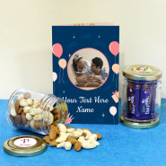 Deliciously Yummy - Almond & Cashew in Personalized Jar, 10 Dairy Milk in Personalized Jar, Personalized Card