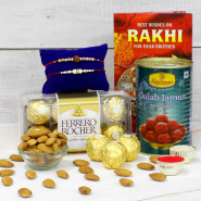Rocher Joy - Ferrero Rocher 16 Pcs, Haldiram Gulab Jamun, Almond in Pouch with 2 Rakhi and Roli-Chawal