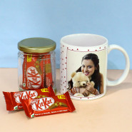 Memorable Delight - 7 Kit Kat in Jar, Personalized Photo Mug and Card