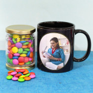 Memory Creation - 10 Gems in Jar, Happy Birthday Personalized Black Mug and Card