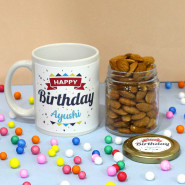 Refresment of Joy - Almond in Personalized Jar, Happy Birthday Personalized Mug and Card