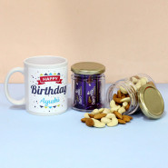 Charming Gifts - Almond & Cashew in Jar, 10 Dairy Milk in Jar, Happy Birthday Personalized Mug and Card