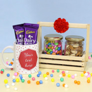 Satisfying and Tasty - Almond & Pista in Jar, 5 Gems in Jar, Personalized Photo Mug, Decorative Wooden Tray and Card