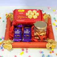 Heavenly Magnificient - Almond & Cashew in Jar, Soan Papdi, 2 Dairy Milk, Tray and Card