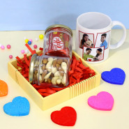 Pleasant Savory - Almond & Cashew in Jar, 5 Kit Kat in Jar, Personalized Photo Mug, Wooden Tray and Card