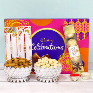 Rocher Celebration Pack - Cadbury Celebration, Ferrero Rocher 4 Pcs, Almond in Basket, Cashew in Basket with 2 Rakhi and Roli-Chawal