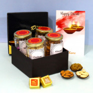 Delightful Pleasure - Almond in Jar, Cashews in Jar, Mix Bite in Jar, Raisin in Jar, Personalized Card and Premium Gift Box (B)