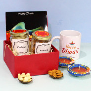 Heartfelt Gratitude - Almond in Jar, Cashew in Jar, Personalized Photo Mug with 2 Diyas and Premium Gift Box (M)