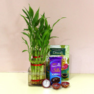 Diwali Blessings - 2 Layer Bamboo Plant, Dairy Milk Silk Oreo with 2 Diyas, Laxmi-Ganesha Coin and Premium Bag