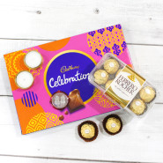 Chocolaty Ever - Cadbury Celebrations, Ferrero Rocher 16 Pcs with 2 Decorative Golden Diyas and Laxmi-Ganesha Coin