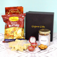 Super Diwali Combo - Kaju Katli, Almond in Jar, Haldiram Namkeen with 2 Diyas, Laxmi-Ganesha Coin and Premium Gift Box (B)