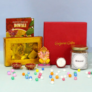 Adorable Joy - Kaju Mix, Almond in Jar, Ganesha Idol with 2 Diyas, Laxmi-Ganesha Coin and Premium Gift Box (M)