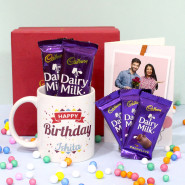 Chocolaty Mug - 5 Dairy Milk, Happy Birthday Personalized White Mug, Personalized Card and Premium Box (M)