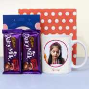 Fruit & Nut Delight - 2 Dairy Milk Fruit n Nut, Personalized White Mug, Personalized Card and Premium Box (P)