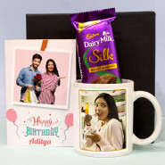 Silky Treat - Dairy Milk Silk Rosted Almond, Personalized Birthday White Mug, Personalized Birthday Card and Premium Box (B)
