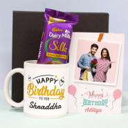 Silky Treat - Dairy Milk Silk Rosted Almond, Personalized Birthday White Mug, Personalized Birthday Card and Premium Box (B)